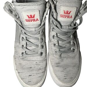 Supra Gray Athletic Shoes with Red Logo